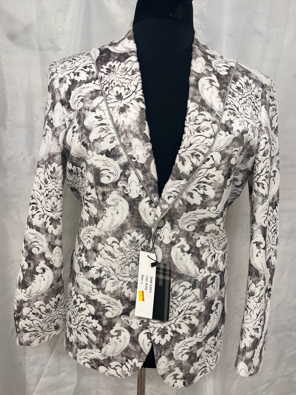 Men's Floral Print Sport Coat in White and Gray